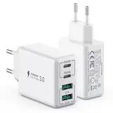 [2 Stück] USB C Ladegerät 40W, 4-Port USB C Ladegerät Block, Schnellladeblock Dual Port PD+QC Wandstecker Multiport Typ C Kompatibel mit iPhone 12/13/14/15/Pro Max/XS/XR/8/7/Samsung/Tablet