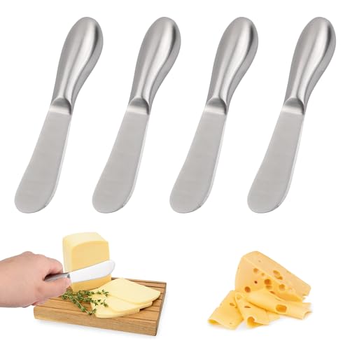 Focenat 4 Stück Buttermesser Klein, Käsemesser Edelstahl, Dessertmesser Set, Streichmesser, Brotzeitmesser Klein, Tafelmesser Silber für Sahne, Käse, Torte, Marmelade, Gebäckherstellung