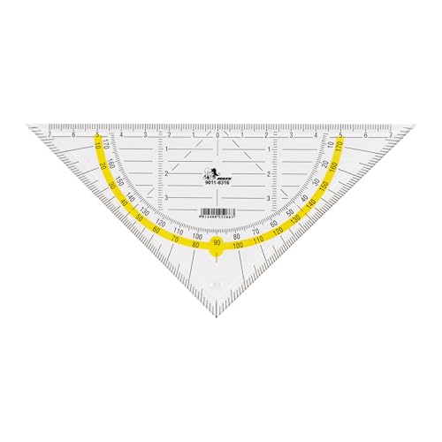 JOLLY Geometrie-Dreieck, 16 cm, transparent, mit Griff, Winkelskala, Hilfslinien, stabil, aus Kunststoff, für Schule, Zeichnen, Rechnen, Geometrieunterricht