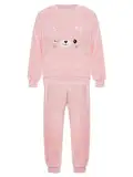 FEESHOW Kinder Flauschiger Schlafanzug Flanell Pyjama Set Jungen Mädchen Winter Warme Fleece Nachtwäsche Zweiteile Hauskleidung Pink-Katze_A 122-128