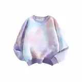 Langarmshirt Mädchen Kinder Tops Baumwolle Sweatshirt Ohne Kapuze Tie-Dye T-Shirt Batik Kleidung Angebote Bekleidung Langarm Pullover Oberteile Long Sleeve Top Thermoshirt Lila, 7 Jahre