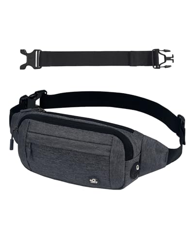 WATERFLY Bauchtasche Hüfttasche Herren Damen: Klein Gürteltasche Sport Bum Hip Bag Männer Frauen Waist Fanny Pack mit Verlängerungsgurt für Reise Wandern Hundetraining Outdoor Dunkelgrau