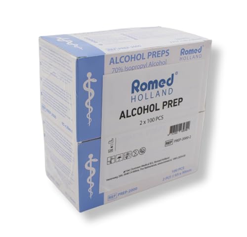 Romed Alkoholtupfer 65 x 30 mm, 2-lagig, Spar-Set 2 x 100 Stück, hygienisch eingesiegelt (1 Set = 1 x 2 x 100 Stück)