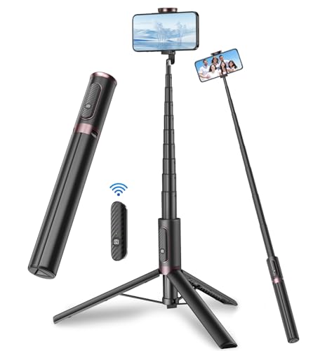 TONEOF 170CM Selfie Stick Stativ, Ausziehbar All-in-1 Handy Stativ aus Aluminium mit Kabelloser Fernbedienung&10 Teleskopstange, Drehbar Handyhalter, Stativ für iPhone/Android-Schwarz