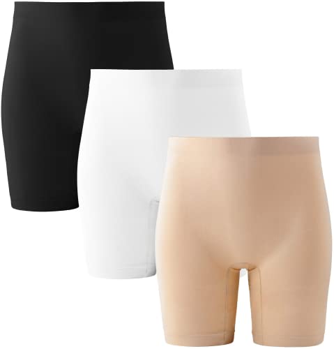 INNERSY Radlerhose Damen Kurz Hose Unter Kleid Anti Scheuern Slipshorts Radlerhosen Set 3er Pack (L/42, Schwarz/Beige/Weiß)