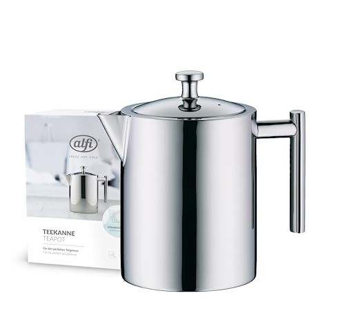 alfi TEA POT 1,40l, Isolierkanne aus Edelstahl mit Teesieb und Teefänger, einwandiger Edelstahl, Thermoskanne langlebig, ideal als Teekanne für losen Tee, spülmaschinenfest, BPA-frei