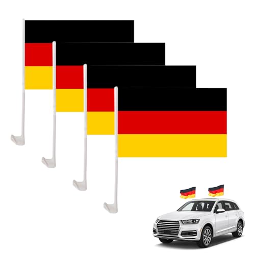 Deutschland Flagge Auto, Autofahne Deutschland, Deutschlandfahne Auto, EM 2024 Deutschland Flagge für Auto, Autofahne 45x30 cm, Autofahne mit 43 cm Kunststoffmast und Befestigungsklammer (4 Stück)