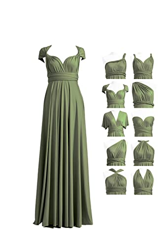72styles Infinity Kleid mit Bandeau, wandelbares Brautjungfernkleid, lang, Übergröße, Mehrwege-Kleid, Twist-Wickelkleid, Olivgrün, Einheitsgröße