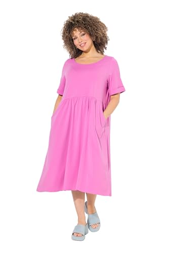 Ulla Popken Damen große Größen Übergrößen Plus Size Jersey-Midikleid, A-Linie, Rundhals, Halbarm kühles pink 54+ 827920807-54+