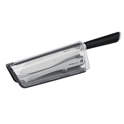 Tefal K25790 Eversharp Santokumesser + Messerschärfer integriertes Schleifsystem Allround-Küchenmesser, Schwarz, 16.5 cm