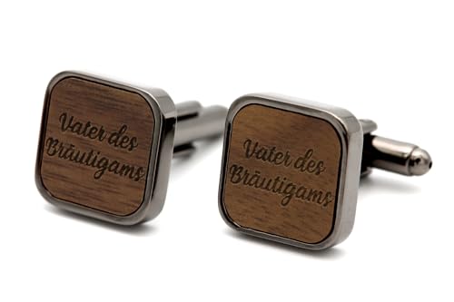 NaturSchatulle Manschettenknöpfe Herren Holz Gravur Vater des Bräutigams 1 Paar Schwarz Manschettenknopf Eckig Hochzeit Anzug Männer Cufflinks for Men