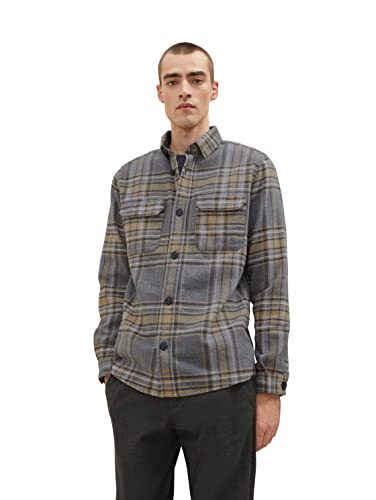 TOM TAILOR Herren 1033712 Overshirt Jacke aus Flannel, 30755 - Grey Melange Beige Big Check, S