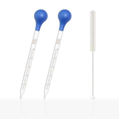 2 Stück Glas Pipetten Dropper Pipette 10ml,Tropfpipette,Measuring Pipettierer,Flüssigkeiten Messpipette,mit Gummi-pipettierball und Reinigungsbürste,für Labor Medizin Schule Lebensmittel Forschung