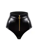 LOVE YOU SEXY Damen Kunstleder High-Waist Unterhosen mit Reißverschluss, Schwarz Unterhosen, Mittel