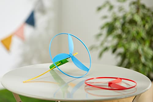 Lena 61290 Propeller Flugspiel Fly HIGH, Flugspielzeug mit 2 Rotoren ca. 18 cm und Startervorrichtung, Propellerspiel mit Kindersicherung, Outdoor und Indoor Flugspielset für Kinder ab 3 Jahren, Bunt