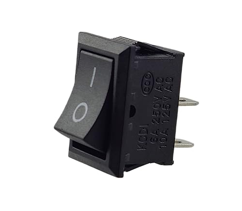 Wippschalter, Kippschalter, Geräteschalter, Mini-Wippenschalter 250V 6A 125V 10A AC, KCD1 (6V 9V 12V 24V 125V AC/DC) schwarz rechteckig 19 x 13 mm, 2 Polig EIN/AUS