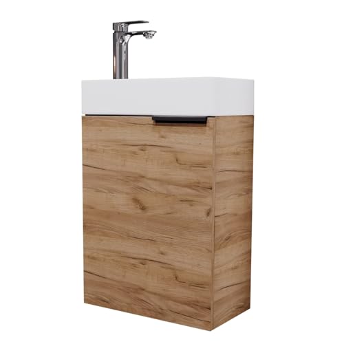 Planetmöbel Waschtisch mit Unterschrank 40 cm Waschbecken Bad Gäste WC Gold Eiche