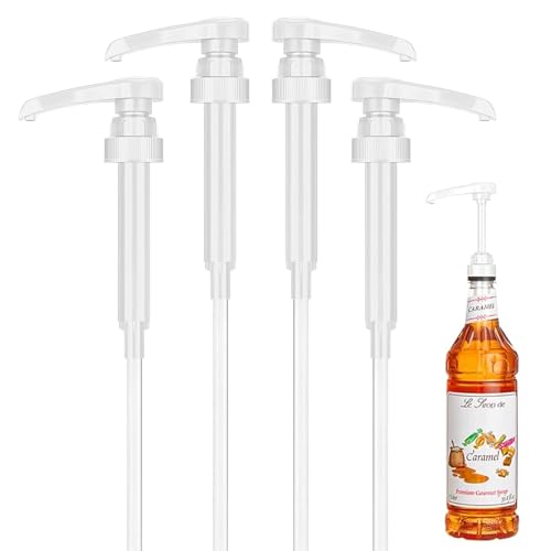 4 Stück Pumpspender, Wiederverwendbar Sirup Spender, Enthält Zwei Pumpvolumina von 5 ml und 10 ml Dosierpumpe Pumpspender Sirup Spezieller Dosierpumpenkopf für Kaffee und Sirup (Weiß)