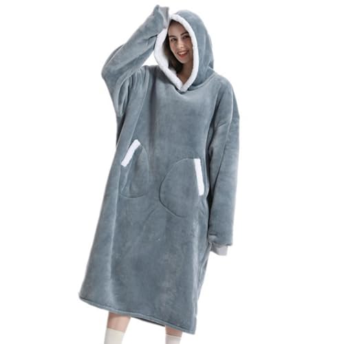 Tragbare Decke für Reisen, Fleecedecke mit Kapuze für Zuhause, übergroße Kapuzendecke mit Tasche, gemütliche tragbare Decke 120 cm/47,24 Zoll für kaltes Wetter, Reisen, Light Gray, riferimento