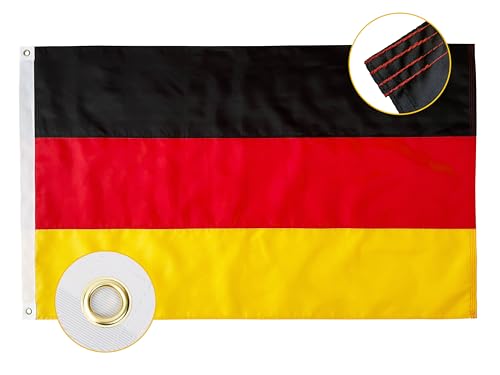 Qanmua Deutschland Flagge 90 x 150 cm, 210D Nylon 160g/m² Durable Nationalflagge Bundes und Deutschland Fahne mit Messingösen, Deutsche Flagge mit Genähten Streifen für Innen und Außen