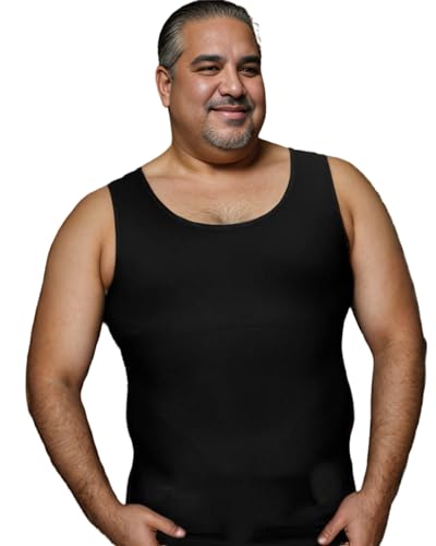 Henicepte Gynäkomastie-Kompressionsshirt für Herren, figurformend, Tanktop, Bauchkontrolle, Unterhemd für Herren, Shapewear, Schwarz, 4X-Large