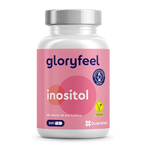 Inositol Kapseln - 2.000 mg Myo Inositol pro Tag - 200 hochdosierte Kapseln - Angereichert mit Vitamin B6 & Folsäure (Quatrefolic®) - Sorgfältig laborgeprüft