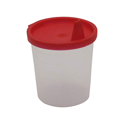Urinbecher Premium Rot 100 Stück | 125 ml Fassungsvermögen bis 125 ml graduiert | auslaufsicherer und gefriertauglicher Urinprobenbecher mit Schnappdeckel | mattiertes Schriftfeld auf dem Becher