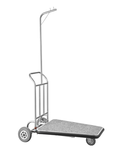 VEVOR Gepäckwagen, 272 kg Tragkraft, 3-rädriger Gepäckwagen aus Edelstahl, Kofferwagen mit grauem Teppichboden & Gummirädern, ideal für Kongresszentren, Hotels, Mietobjekte, Silber, 1080x640x1800mm