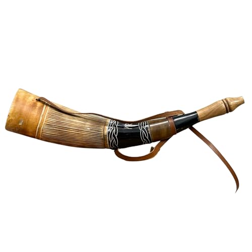 Traditionelles Wikinger-Kriegshorn mit Lederband, dekoratives keltisches Design, Wikinger-Kriegshorn, 45,7 cm Blashorn, Kampftrompete aus authentischem Premium-Ochsenhorn