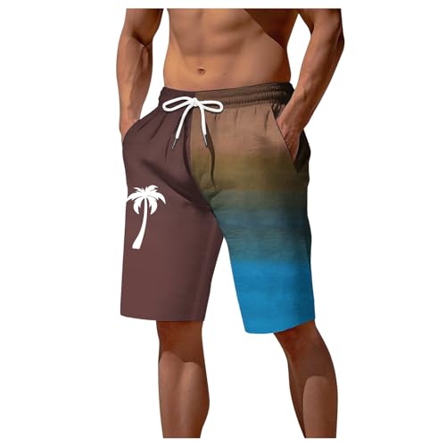 Generisch Männer Kurze Kleidung mit Print Sommer-Badeshorts für Herren, mit Taschen, Kokosnuss-Aufdruck, Sport, Strand, atmungsaktive Shorts Herren Sweatshorts für Festivals Party (Brown, L)