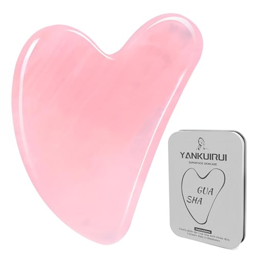Rosenquarz Gua Sha Stein - Guasha Gesichtsmassage für Augenschwellungen, Hautstraffung, Lymphdrainage Gesicht - Face Massager (Pink)