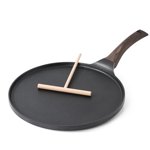 SENSARTE Schwarze Crepe Pfanne 26cm Antihaftpfanne Omlettpfanne Pfannkuchen Flache Pfanne mit Schweizer Antihaftversiegelung, Bakelitegriff, Induktions Kompatibel