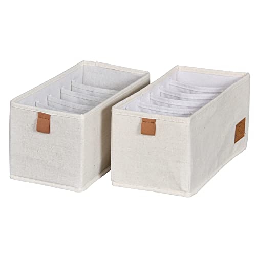LOVE IT STORE IT Premium Schrank Organizer 2-teilig - Schubladenbox aus Stoff - Verstärkt - Je 6 Fächer für Unterwäsche, Gürtel - Beige - 15x30x15 cm