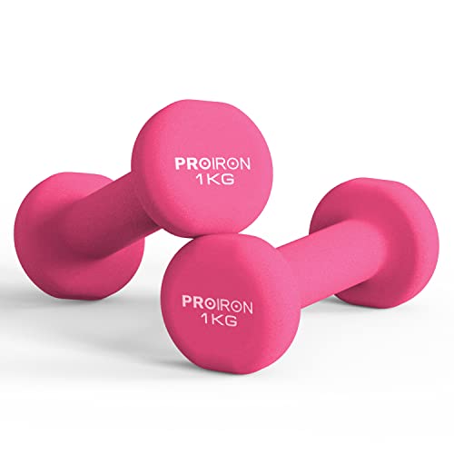 PROIRON Neopren Hanteln Kurzhanteln Frauen Hantelset Kleine Hantel Kurzhantel Set (2er-Set) (Rosa/2×1kg)