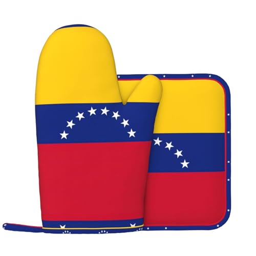Ofenhandschuhe und Topflappen aus Silikon mit Flagge von Venezuela für professionelles Kochen und Backen