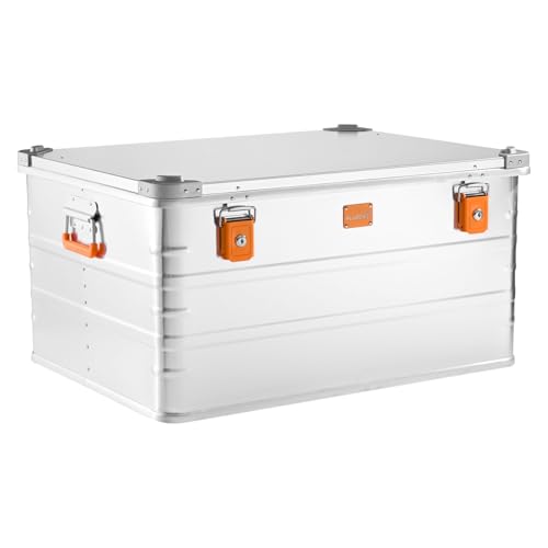 Alubox Alukiste abschließbar E241-37 - Premium Aluminium Lagerbox 156 Liter - Deckel mit Aluminium Druckguss Stapelecken und Gummidichtung - inklusive Schlösser - Bodenmaß E241 - Innenhöhe 37cm