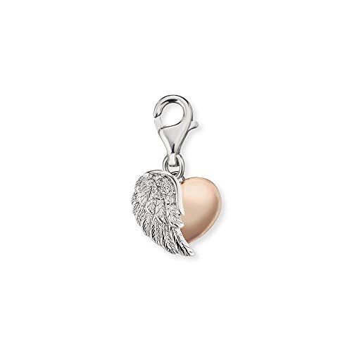 Engelsrufer Damen Charm Anhänger With Love zweifarbiger Herz Flügel silber roségold aus Sterling Silber, mit 3 Zirkonia Steinen besetzt, Karabinerverschluss, nickelfrei, ERC-HEARTWING-BICOR