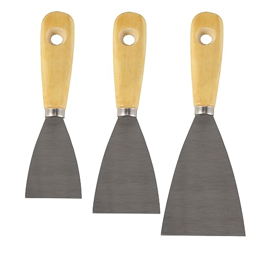 Spachtel Set, 3 Stk Malerspachtel Set, Malerspachtelsatz mit Holz Griff, 30 mm 40 mm 80 mm Palettenmesser Kratzer, Putty Messer/Schaber Spachtel zum Verspachteln & Abkratzen von Farbe Tapete