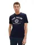 TOM TAILOR Herren T-Shirt mit Logo-Print aus Baumwolle, sky captain blue, XXXL