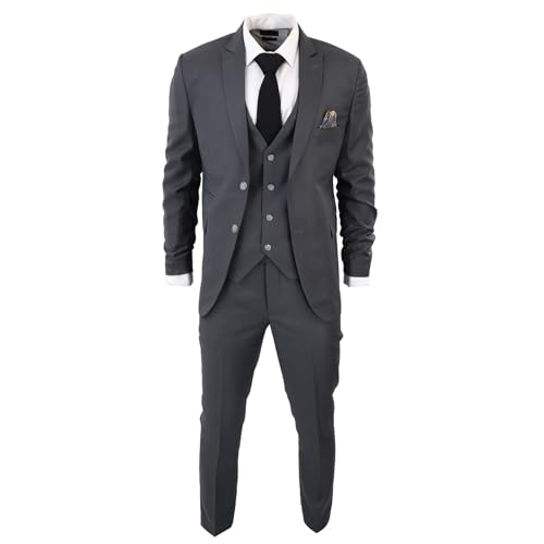 TruClothing.com Herren Classic Charcoal Grau Anzug 3 Teilig Tailored Fit Vintage Büro Hochzeit Prom - Holzkohle 56
