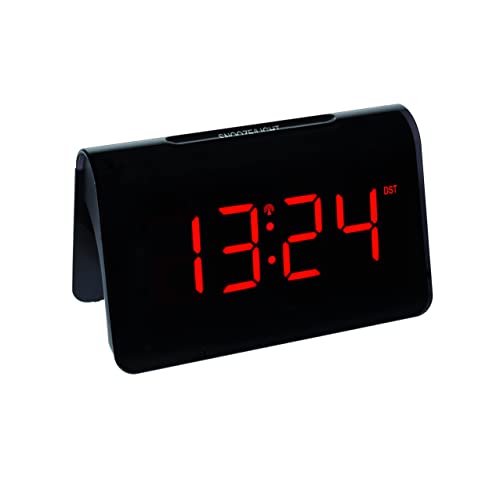 TFA Dostmann ICON Digitaler Funk-Wecker, 60.2543.05, Weckalarm mit individueller Snooze-Dauer, 2 Helligkeitsstufen, sehr helle rote LED-Ziffern, Funkuhr, schwarz