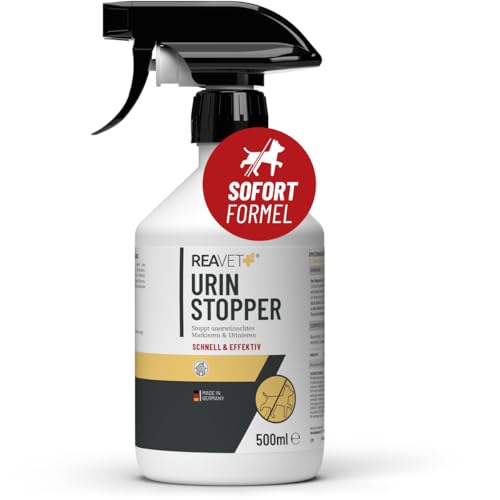 ReaVET Urin Stop für Hunde & Katzen 500ml I Mildes Hundeabwehrspray & Katzenabwehrspray I Nicht färbend I Urin Entferner I Hundeschreck gegen Markieren I Anti Kratz Spray Möbel, Innen- & Außen