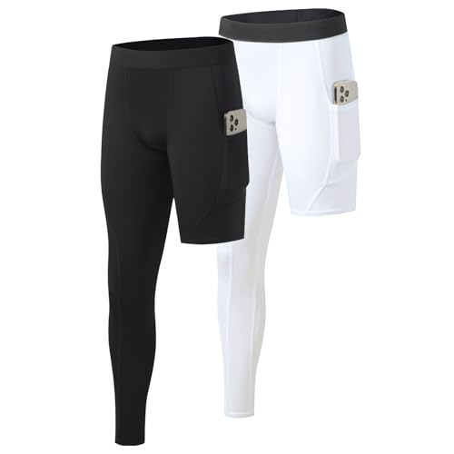 Towintec Kompressionshose Herren Laufhose Langlang Einbeinige mit Taschen Atmungsaktiv Hose Basketball Unterhose Trainingshose Athletisches Sporthose Grundschicht Radfahren Funktionsunterhose