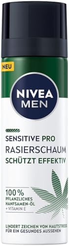 NIVEA MEN Sensitive Pro Rasierschaum (200 ml), sensitiver Rasierschaum mit Hanfsamenöl & Vitamin E, Schutz vor Hautirritationen für eine sanfte und glatte Rasur