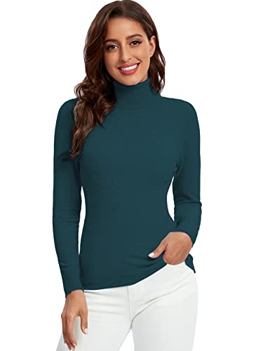 Avancel Damen Rollkragenpullover Basic Pullover Winter Dünn Strickpullover Elegant Langarmshirt Türkis XXL