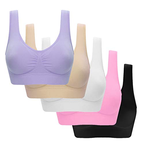 Sport BH 5er Pack Bustier Damen Midoya Bügelloser Bra Everyday Bügelfreier Shapewear BH Große Größen Soft Bequemer Seamless Bras T-Shirt BHS Alltag Yoga Outdoors Warehouse Mehrfarbig XXL