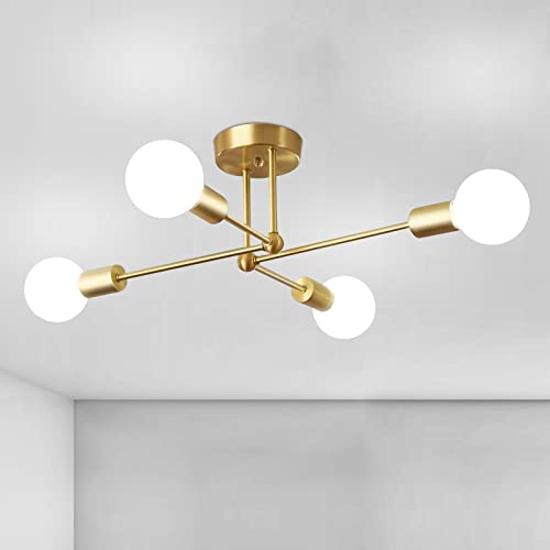 CIBITA Industrielle Deckenlampe, 4 E27 Lichter Kronleuchter aus Golden Eisen, Retro Sputnik Deckenleuchte für Schlafzimmer Wohnzimmer Küche, Form Verstellbar, Durchmesser 72cm (ohne Glühbirne)