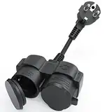 Verlängerungskabel mit Schuko Steckdosen, Doppelstecker Gummistecker für den Außenbereich, Outdoor Steckdose 2 in 1, Wasserdicht IP44 für Garten, Küche, Schwarz