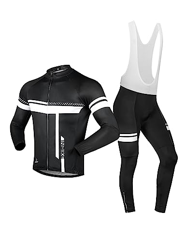 INBIKE Fahrradtrikot Herren Langarm Damen Fahrradbekleidung Männer Set Lang Fahrrad Trikot und Brace Radlerhose mit Sitzpolster(Weiß, L)