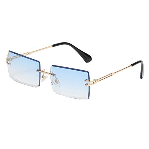 YUELUQU Retro Rahmenlose Sonnenbrille für Damen Herren Mode Retro Rechteck Brille Quadratische durchsichtige Sonnenbrille (A-Gold/blau)